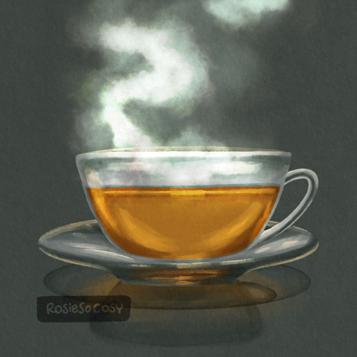 Illustration of a glass tea cup and saucer.