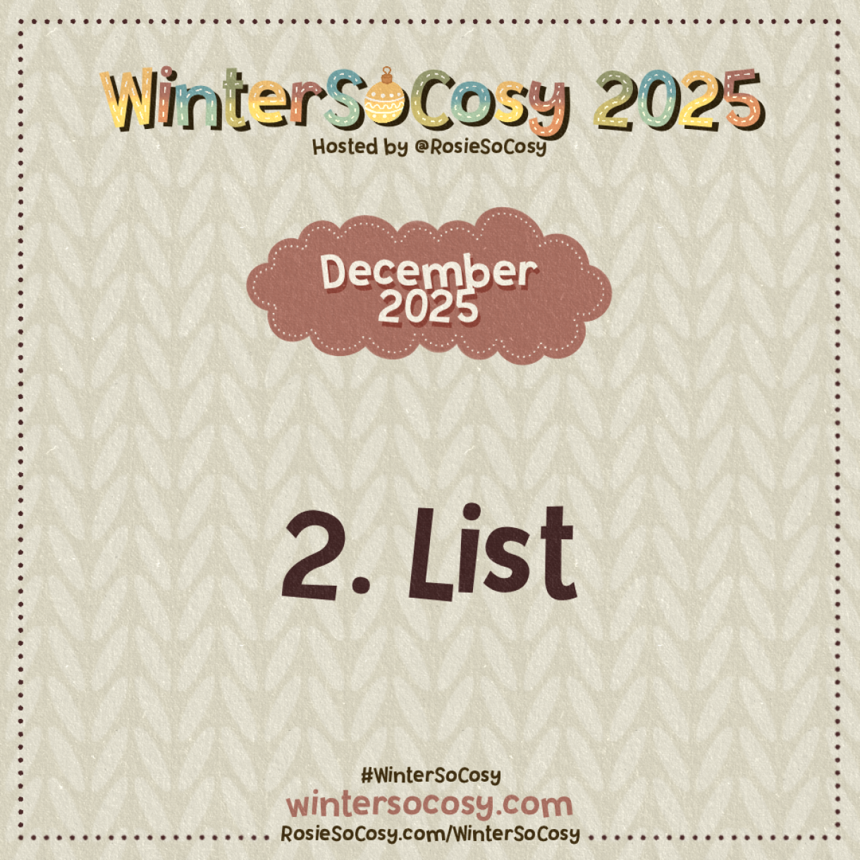 Announcement image for day 2 of WinterSoCosy 2025. The subject is List.
