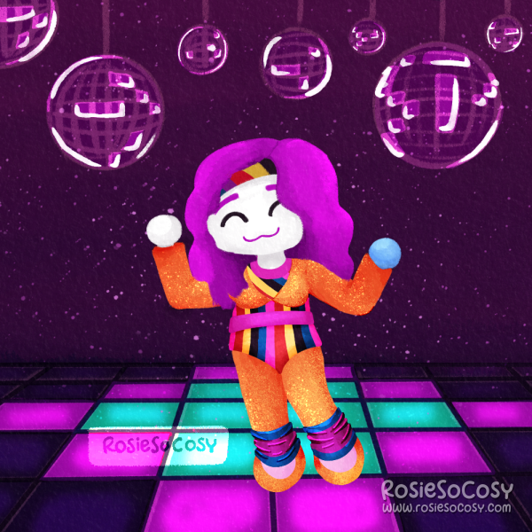 An illustration of an Animal Crossing character in Just Dance style. Or a Just Dance character in Animal Crossing style. It's a mash-up.